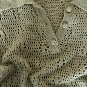 Mango Open-Knit V-Neck Button Sweater Dress in Light Olive